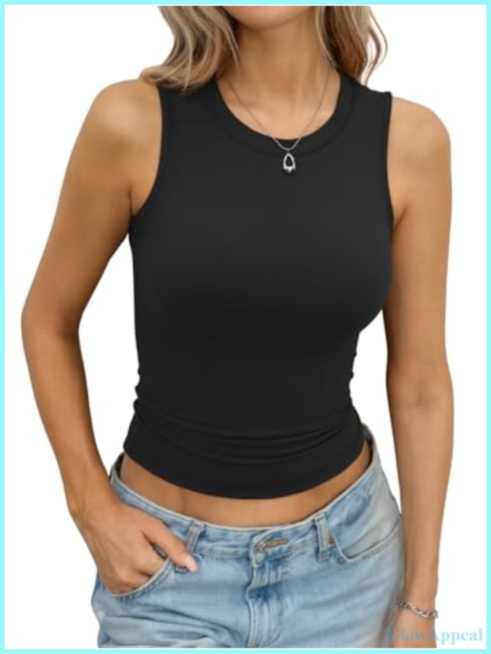 High Neck Slim Fitted Sleeveless Crop Tank Top Racerback Summer Basic